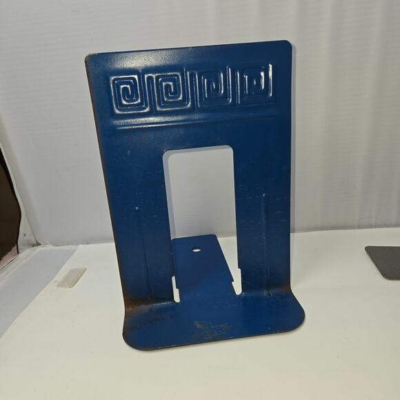 WT Rogers Greek Key Art Deco Bookends 7 Total Red Blue Grey 6" W x 8" H Vintage - Picture 5 of 16